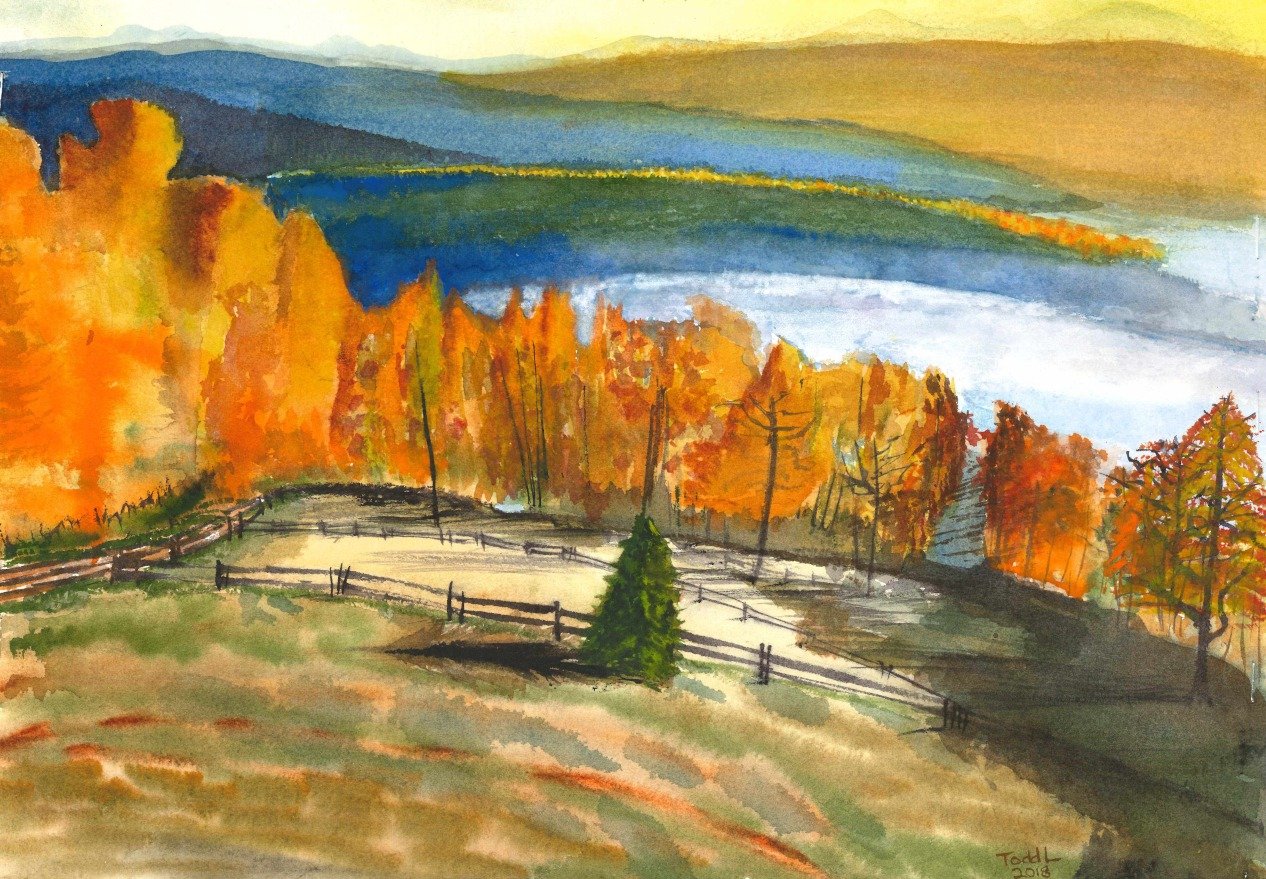 Autumn on the Lake, a watercolor landscape by Todd Lindstrom